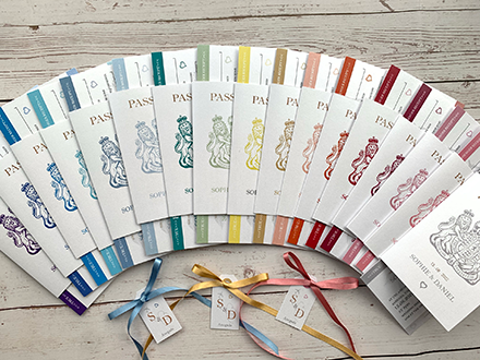 Standard Passport Invitations in some of the 63 colours available